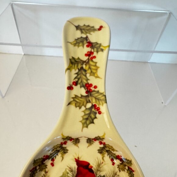 Cracker Barrel Plaid Tidings Cardinal Spoon Rest Stoneware Decorative Collection - Picture 4 of 7